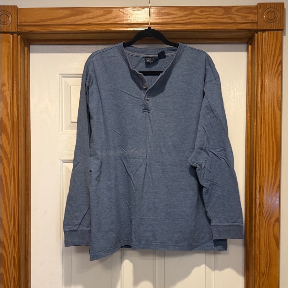 Basic Editions Blue Crewneck Henley Shirt